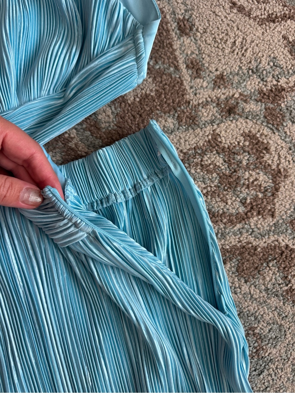 Hello Molly Trust Your Love Maxi Dress Baby Blue Sheen Frill Cut Out Open Back 2 - Picture 6 of 7